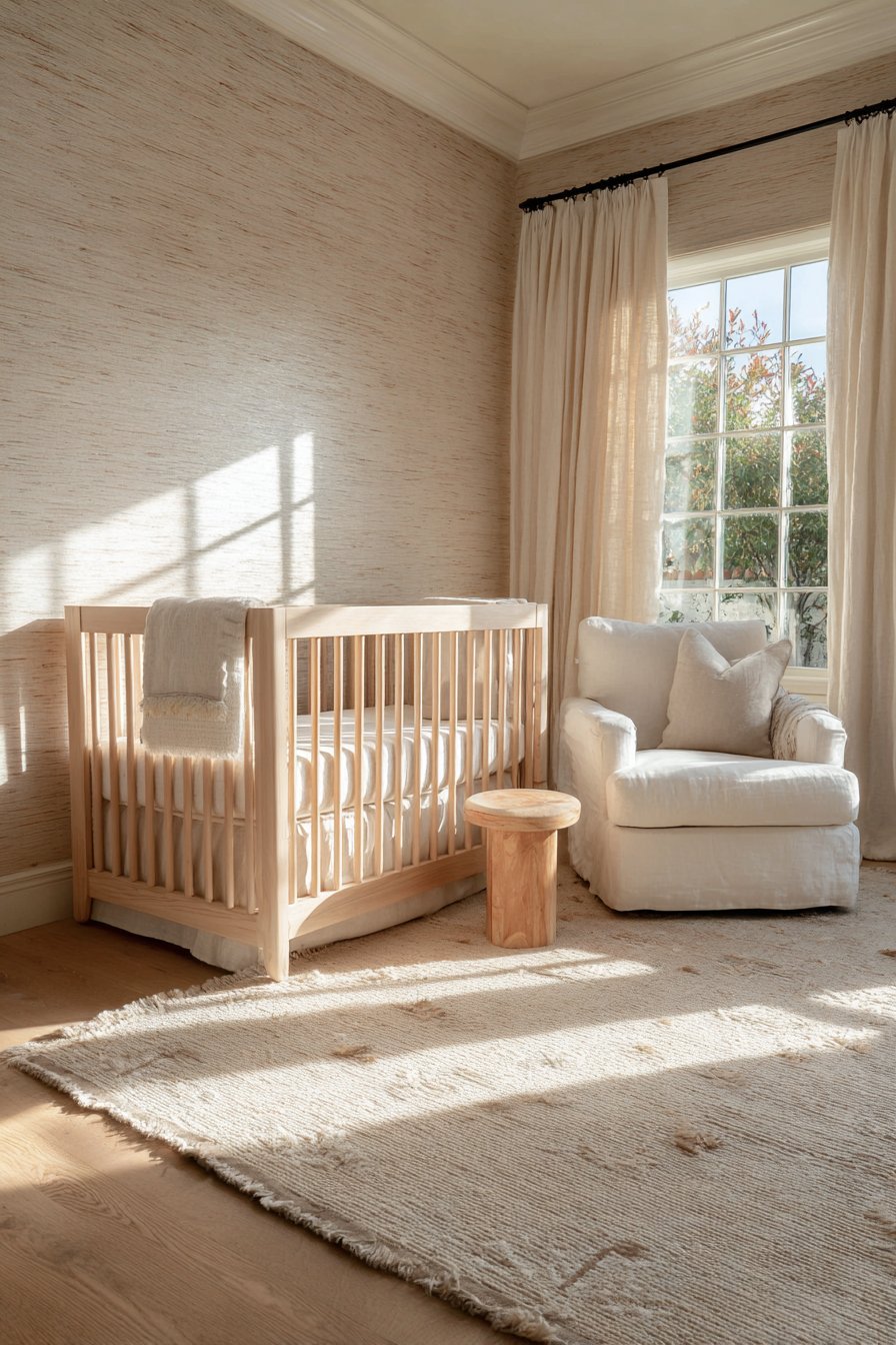 Serene Natural Oak Nursery with Grasscloth Accent