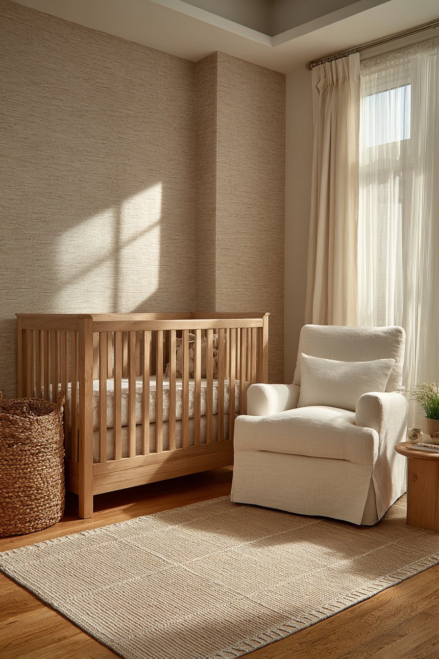 Serene Natural Oak Nursery with Grasscloth Accent