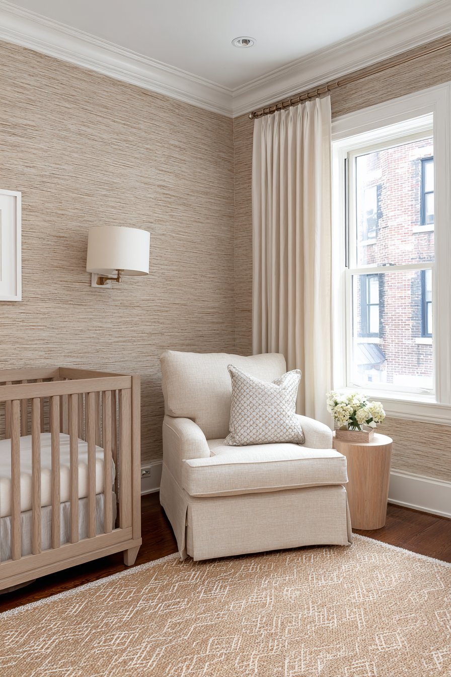 Serene Natural Oak Nursery with Grasscloth Accent