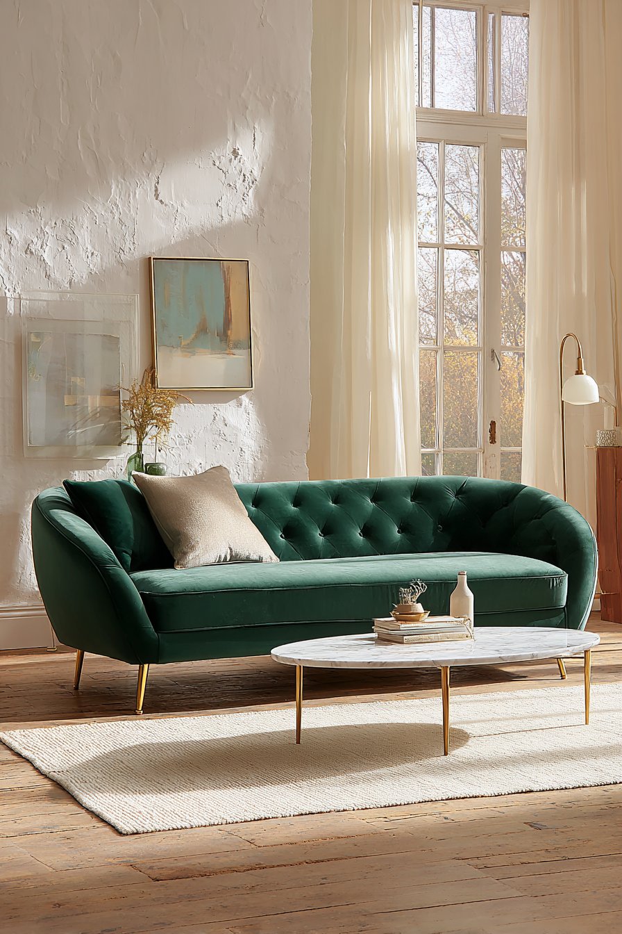 Emerald Velvet Luxury with Marble Accents