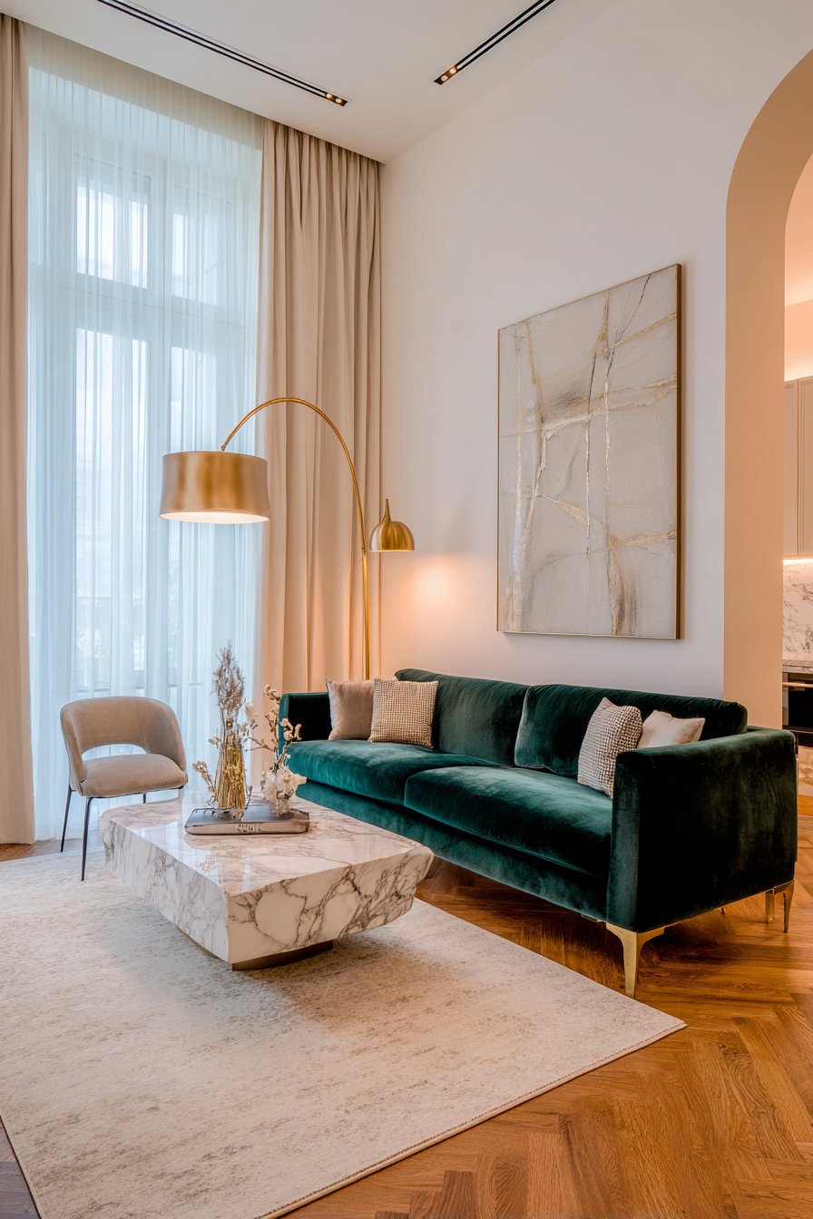 Emerald Velvet Luxury with Marble Accents