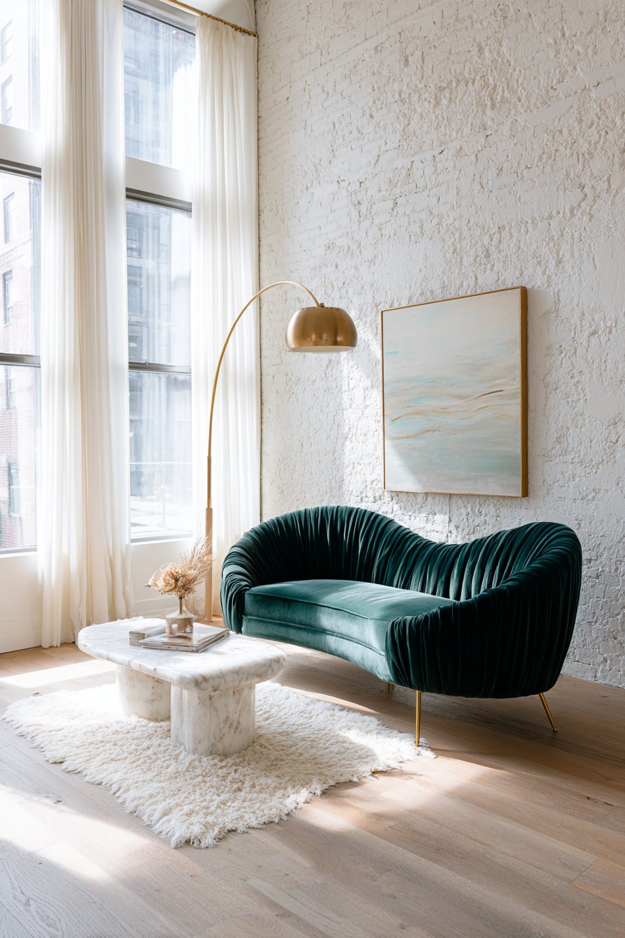 Emerald Velvet Luxury with Marble Accents