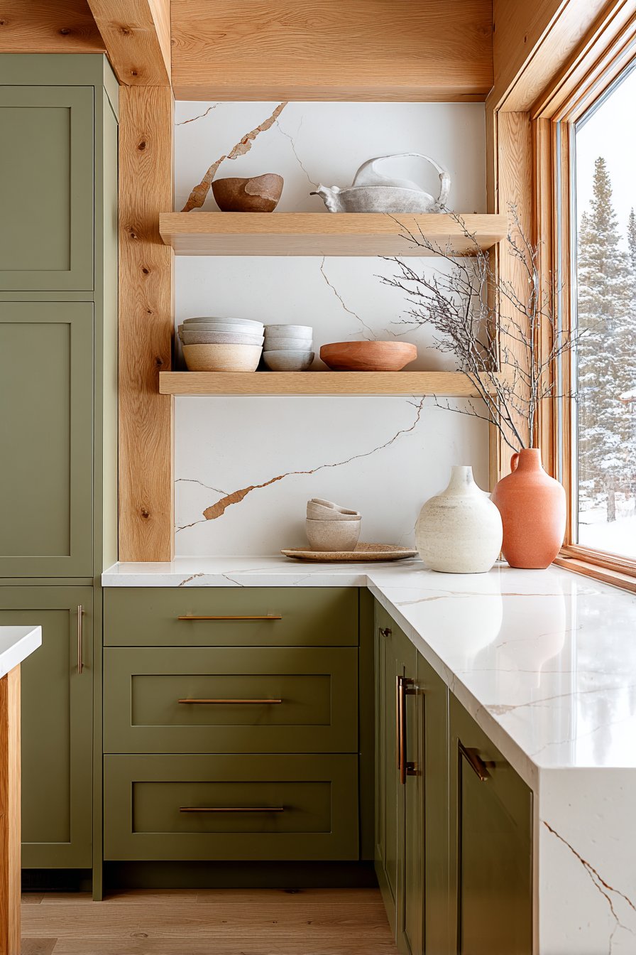 Classic Shaker-Style Olive Green Cabinets