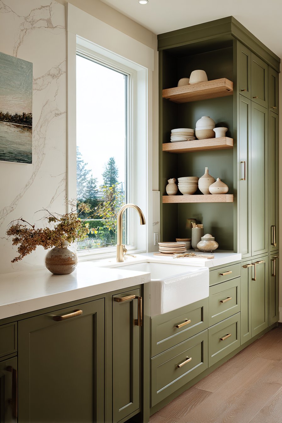 Classic Shaker-Style Olive Green Cabinets