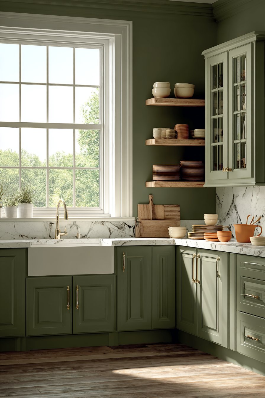 Classic Shaker-Style Olive Green Cabinets