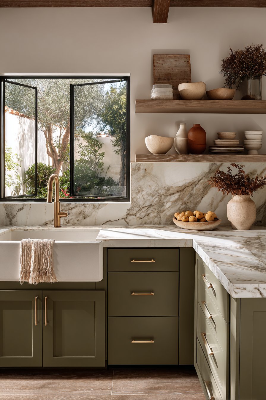 Classic Shaker-Style Olive Green Cabinets