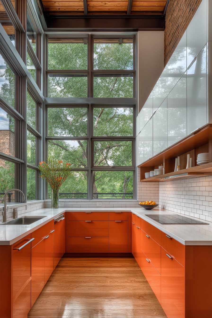 Modern Two-Tone Orange and White Kitchen
