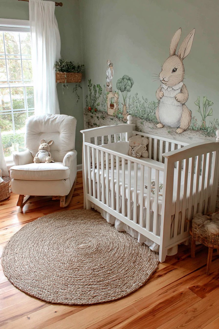 Sage Green Garden Sanctuary with Watercolor Wall Art