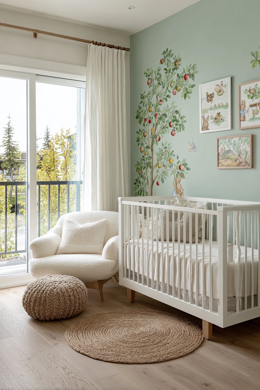 Sage Green Garden Sanctuary with Watercolor Wall Art