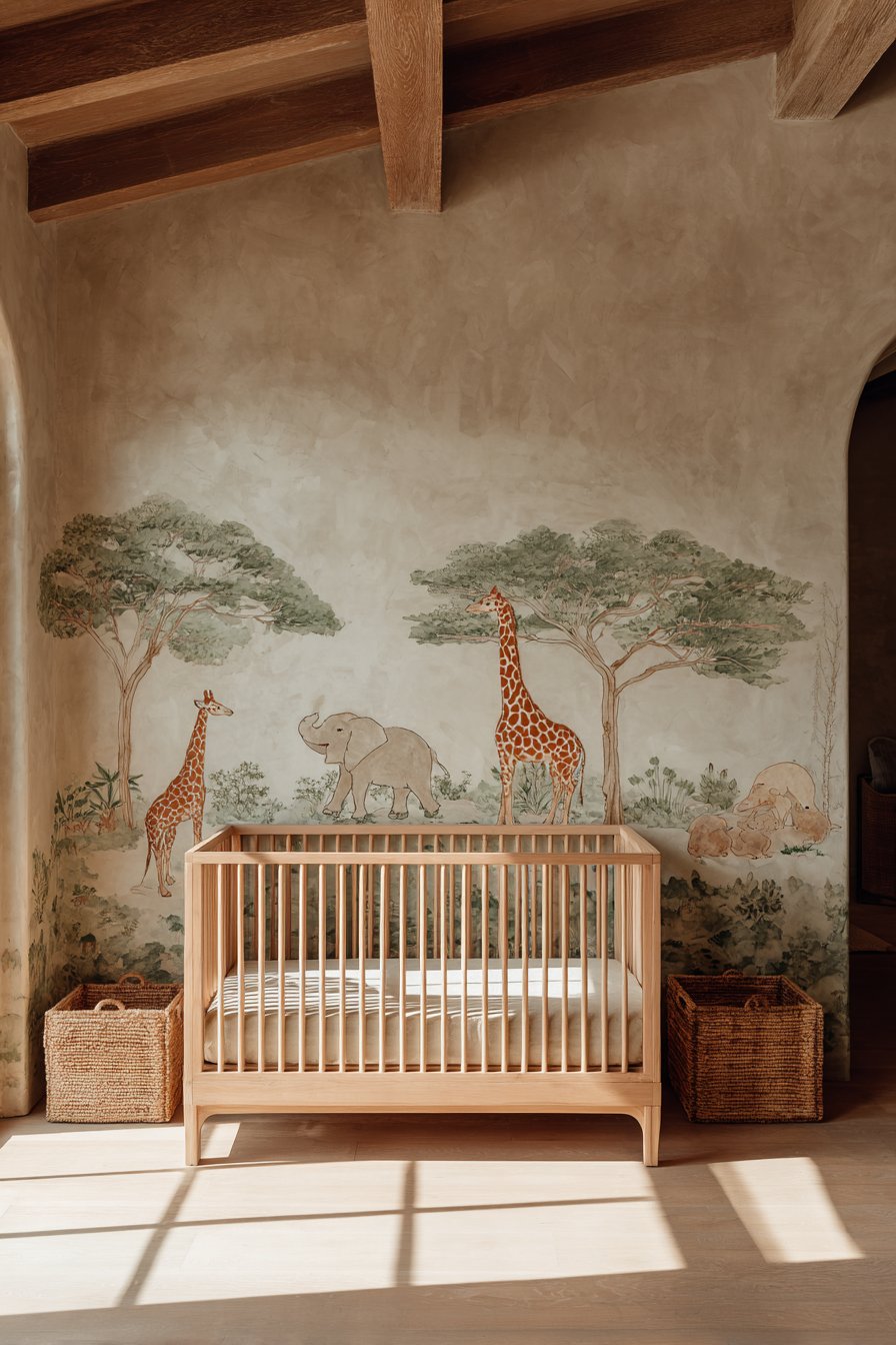 Hand-Painted Watercolor Safari Mural Wonder