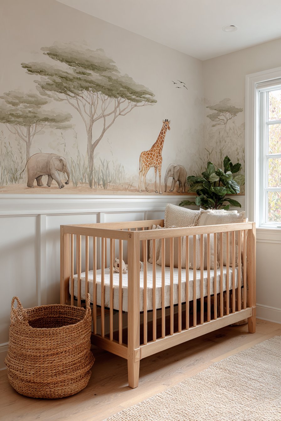 Hand-Painted Watercolor Safari Mural Wonder