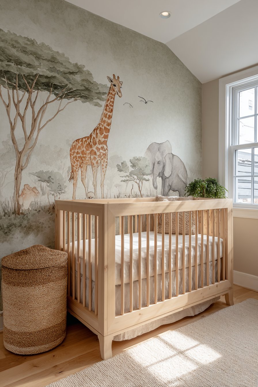 Hand-Painted Watercolor Safari Mural Wonder