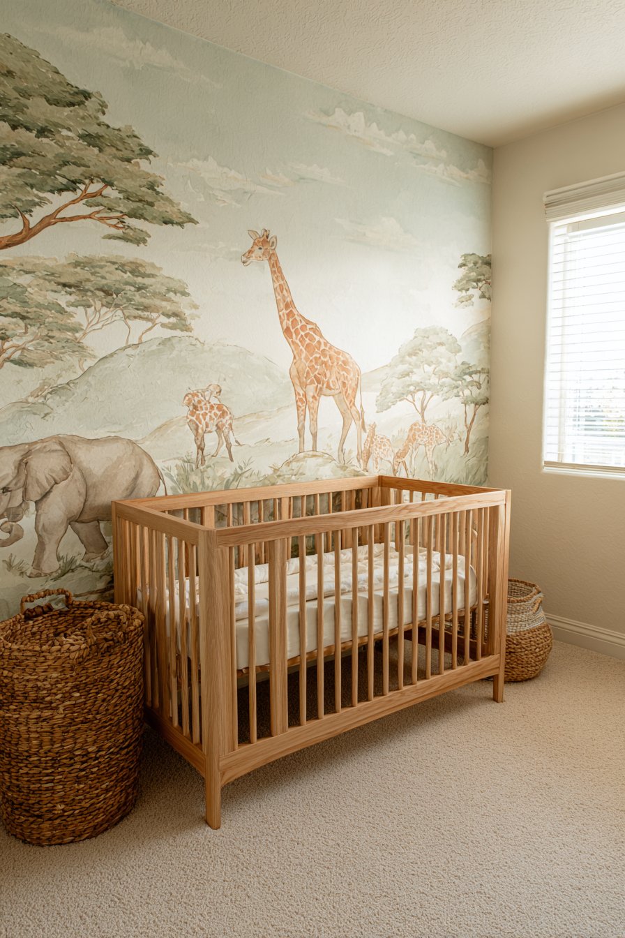 Hand-Painted Watercolor Safari Mural Wonder