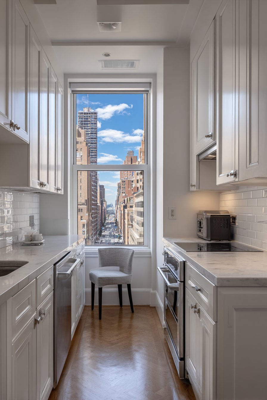 Classic White Galley Kitchen with Ceiling-Height Storage