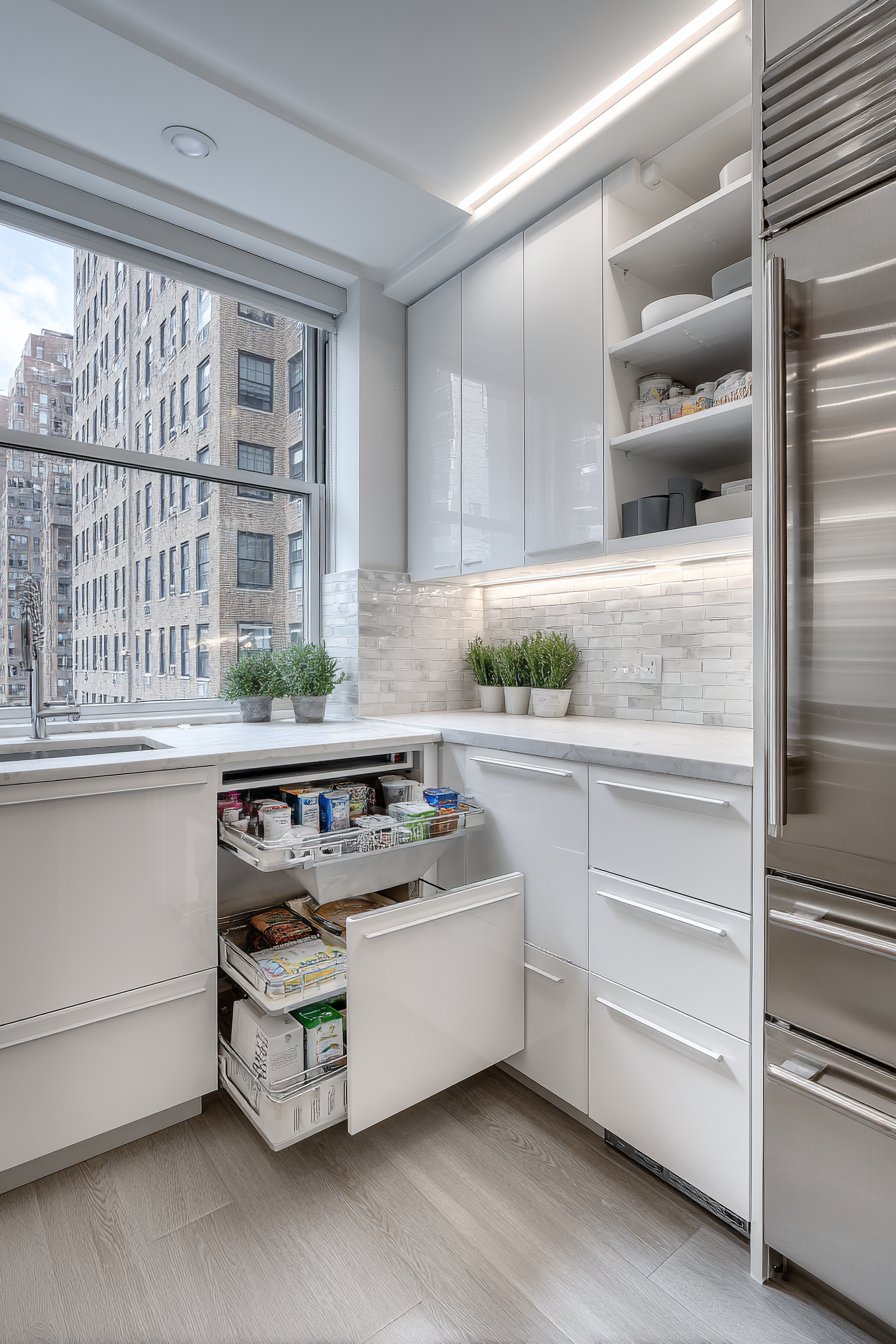 Seamless White High-Gloss L-Shaped Efficiency