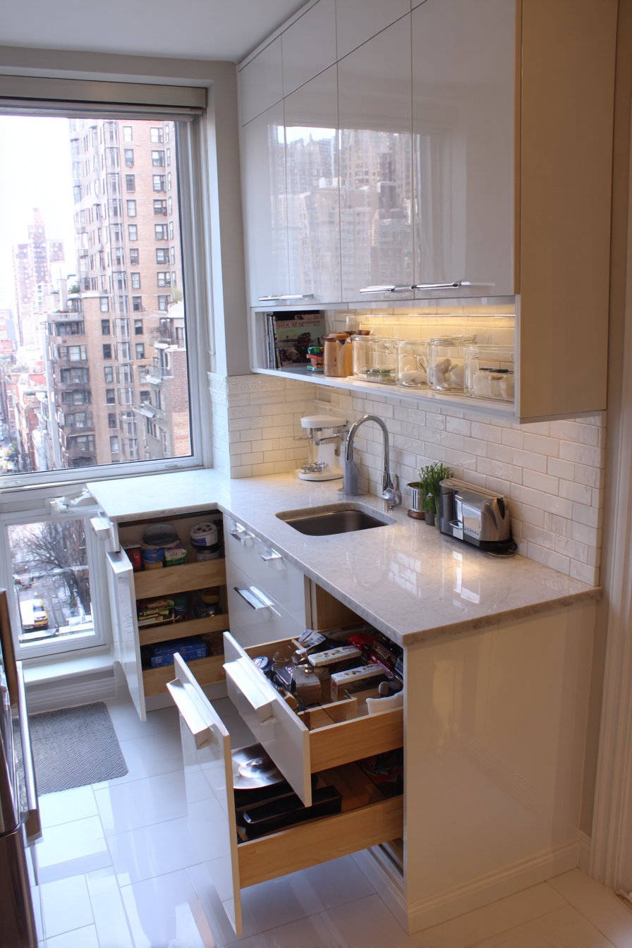 Seamless White High-Gloss L-Shaped Efficiency