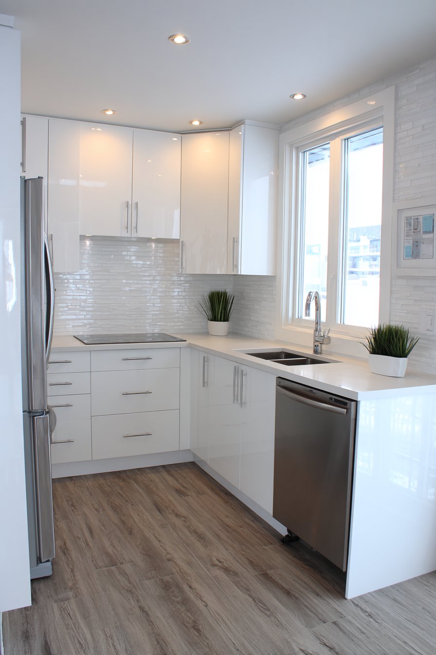 Seamless White High-Gloss L-Shaped Efficiency