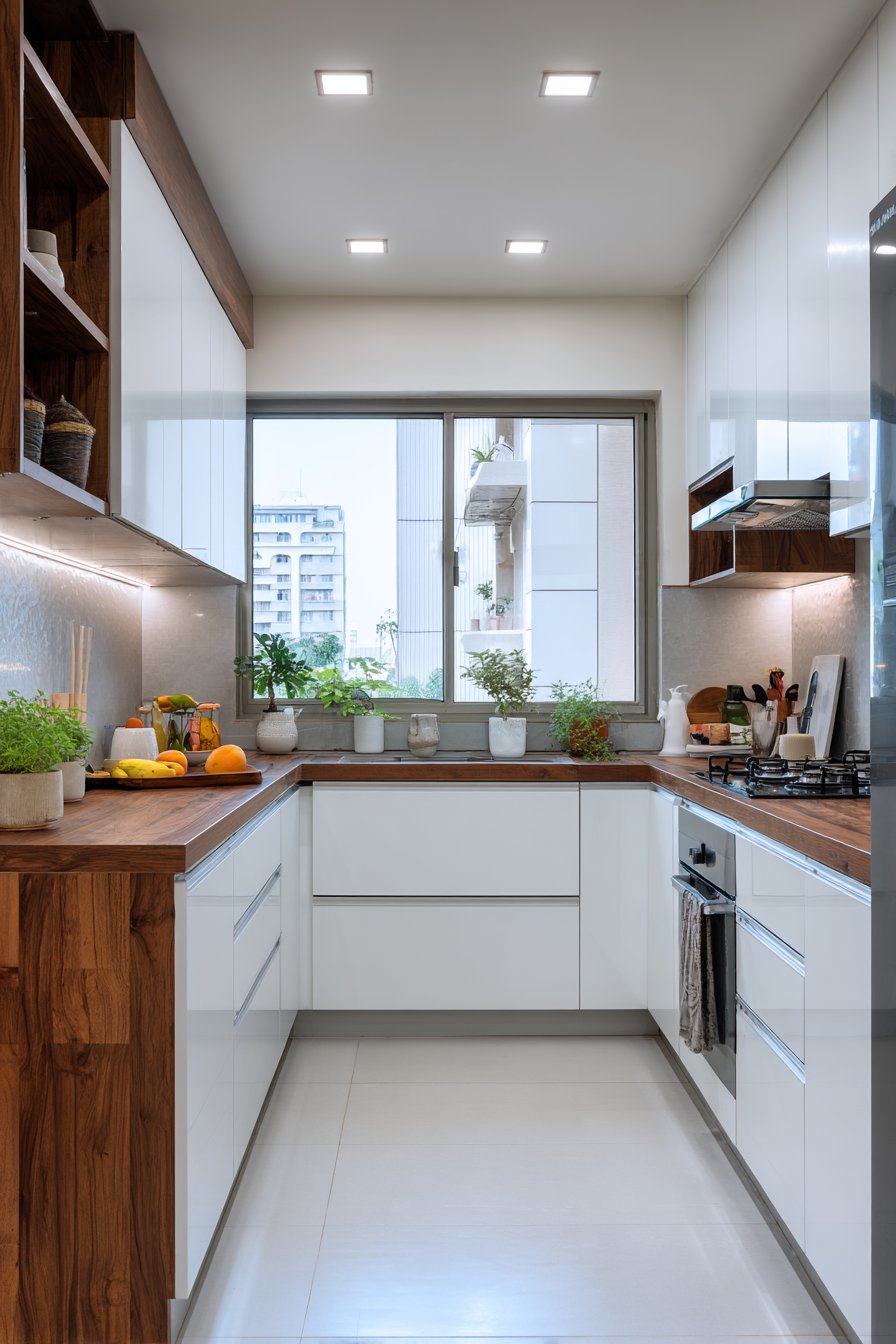 Sleek White Handleless L-Shaped Efficiency