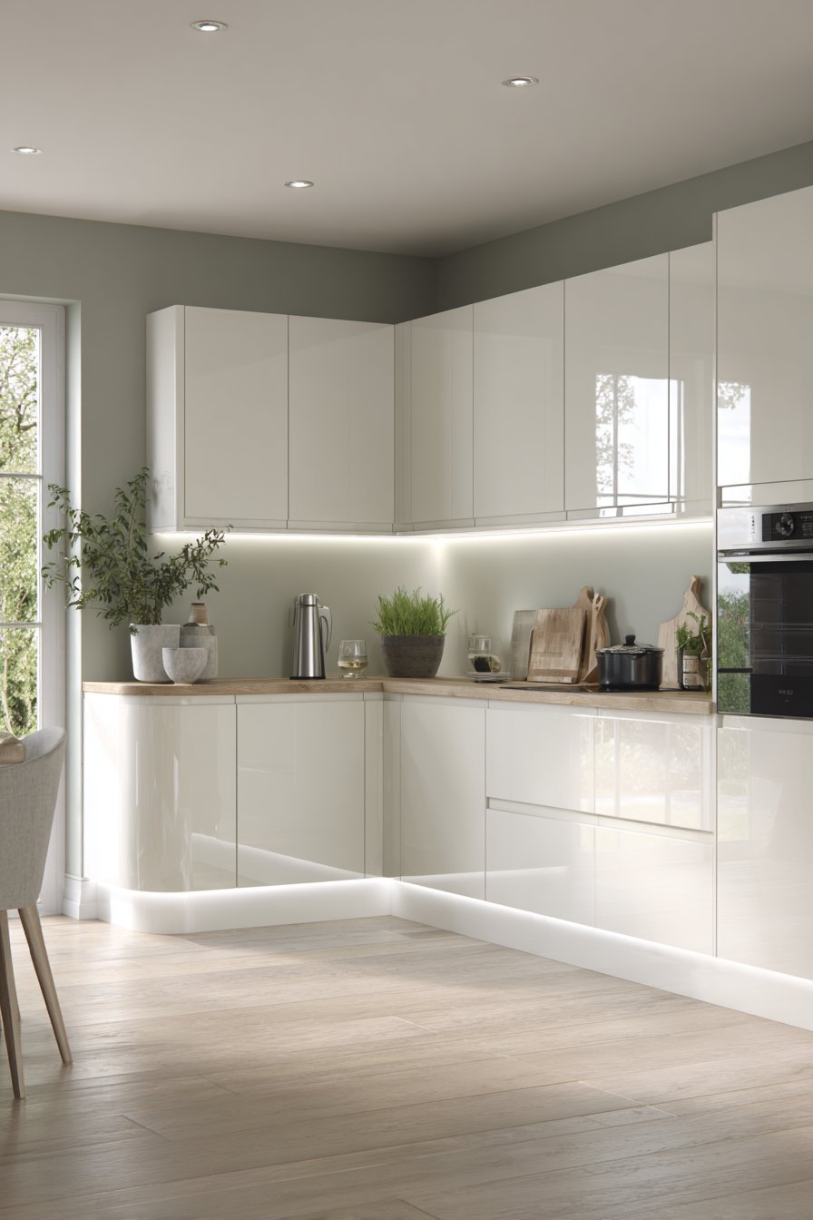 Sleek White Handleless L-Shaped Efficiency