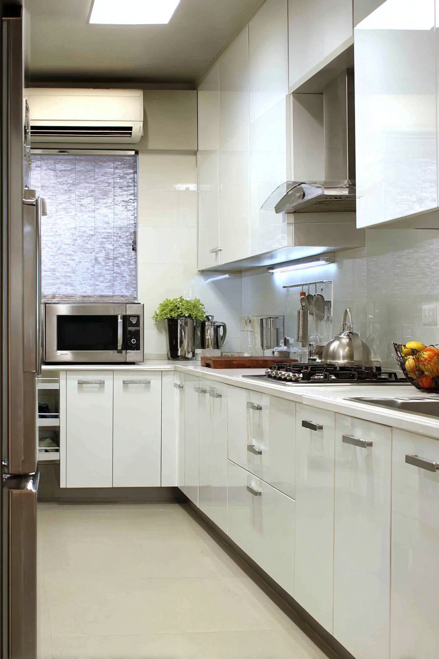 Sleek White Handleless L-Shaped Efficiency