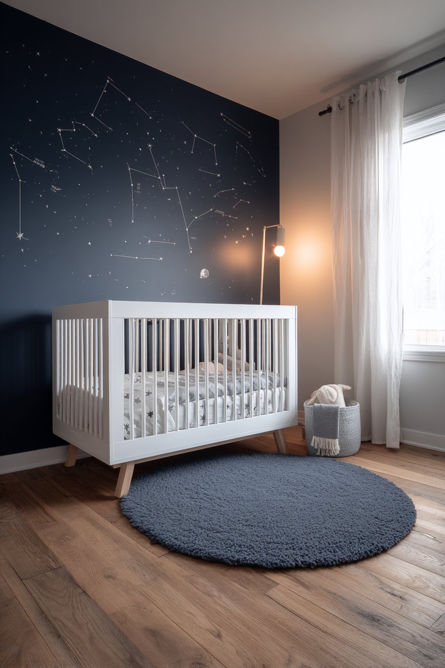 Celestial Navy Accent Wall with Moon Mural