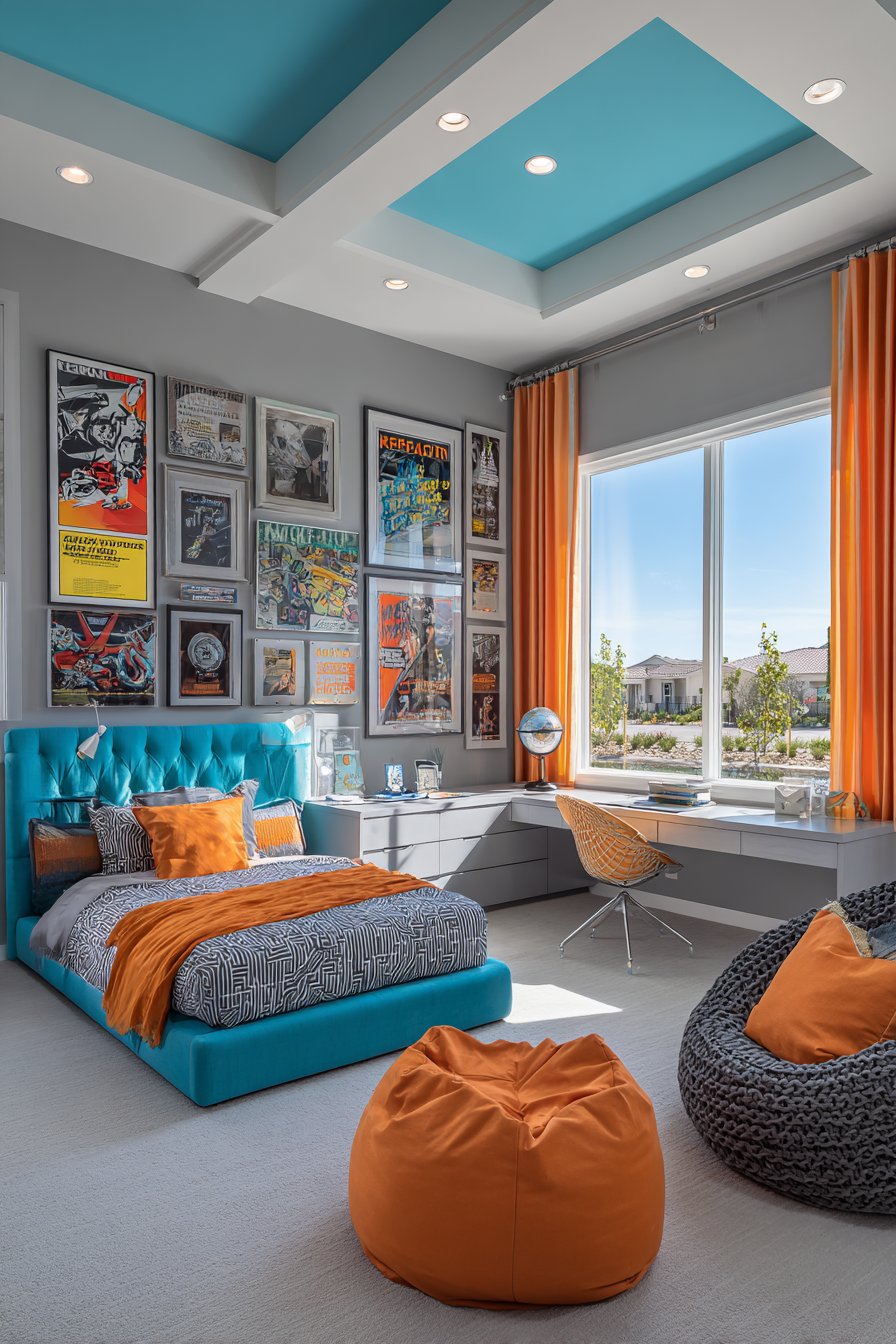 Vibrant Platform Bed with Study Station