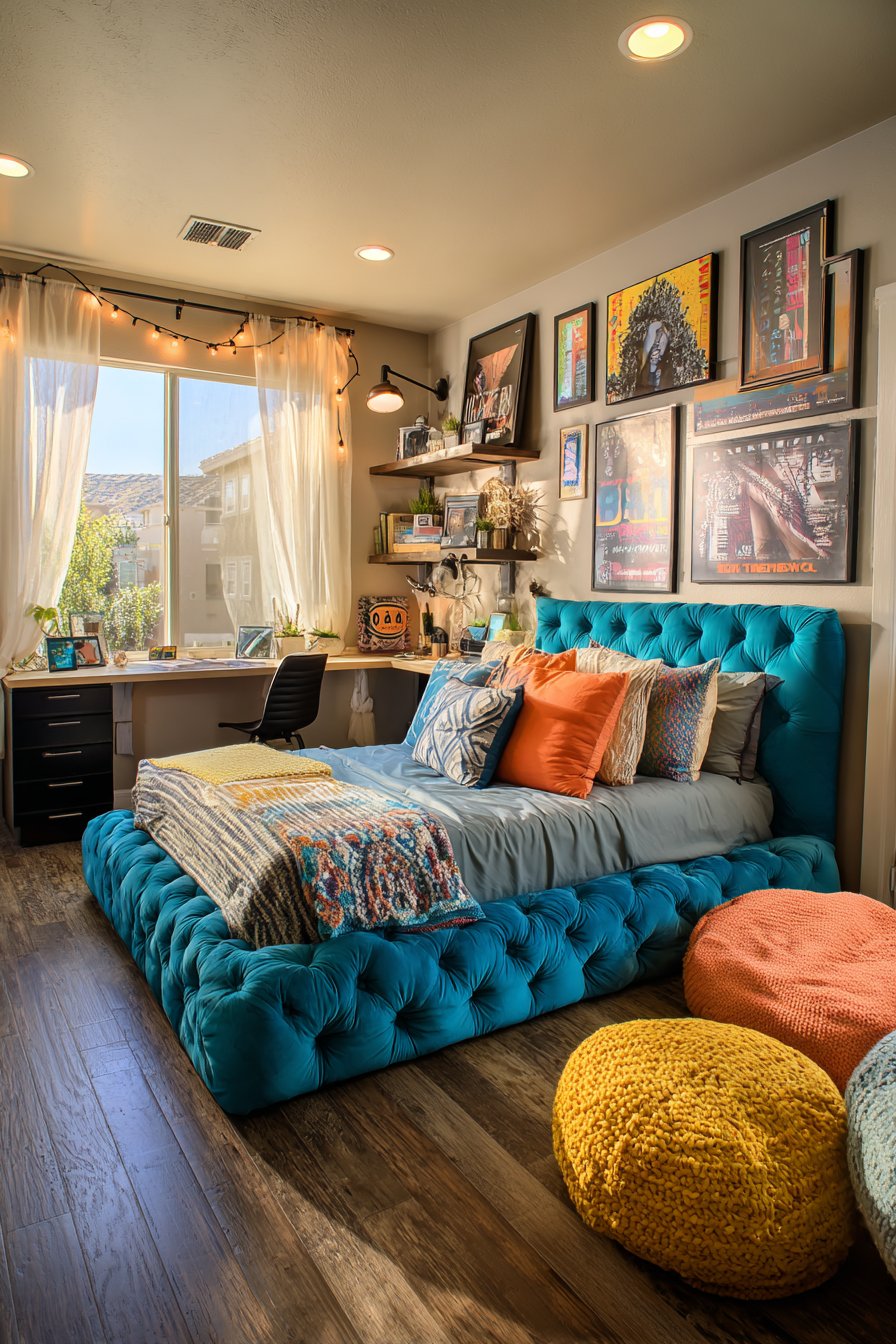 Vibrant Platform Bed with Study Station