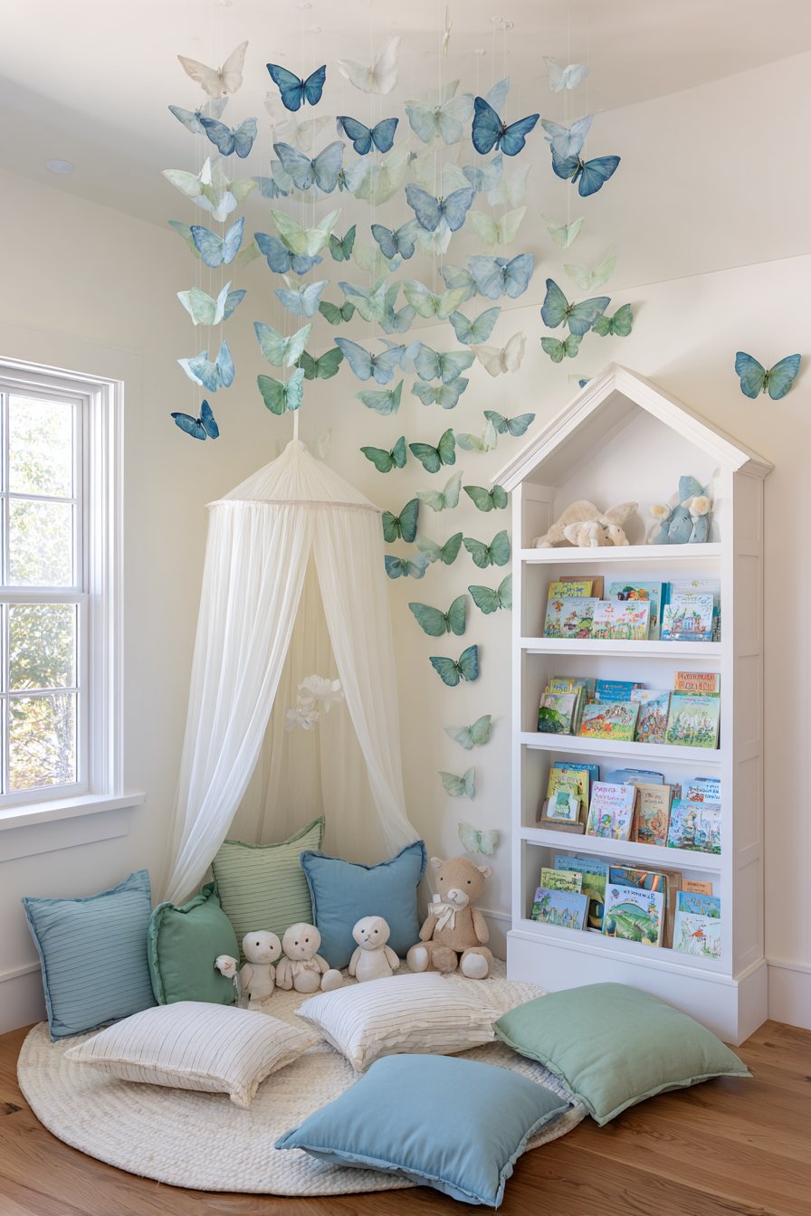 Whimsical Reading Nook with Floating Butterflies