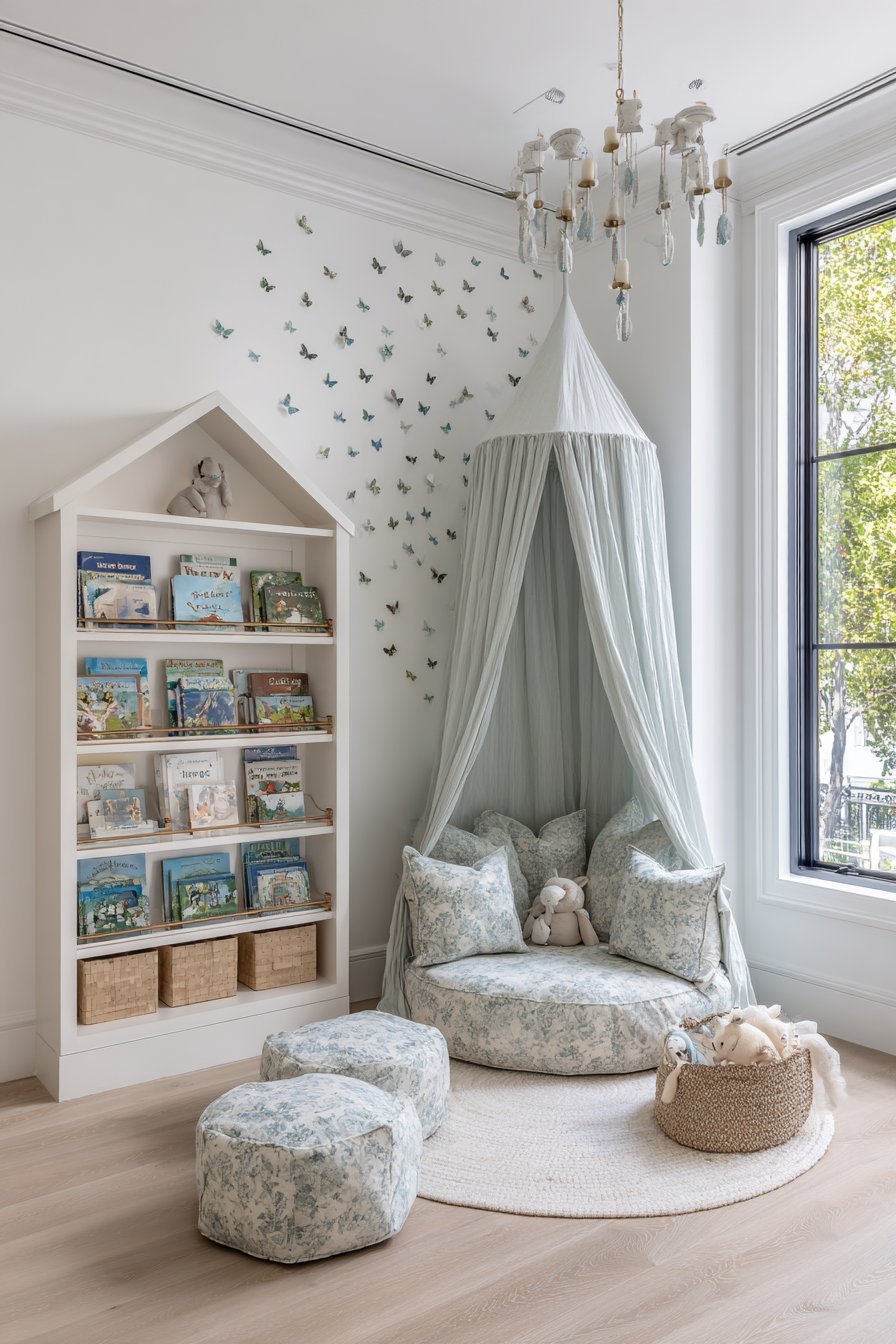 Whimsical Reading Nook with Floating Butterflies
