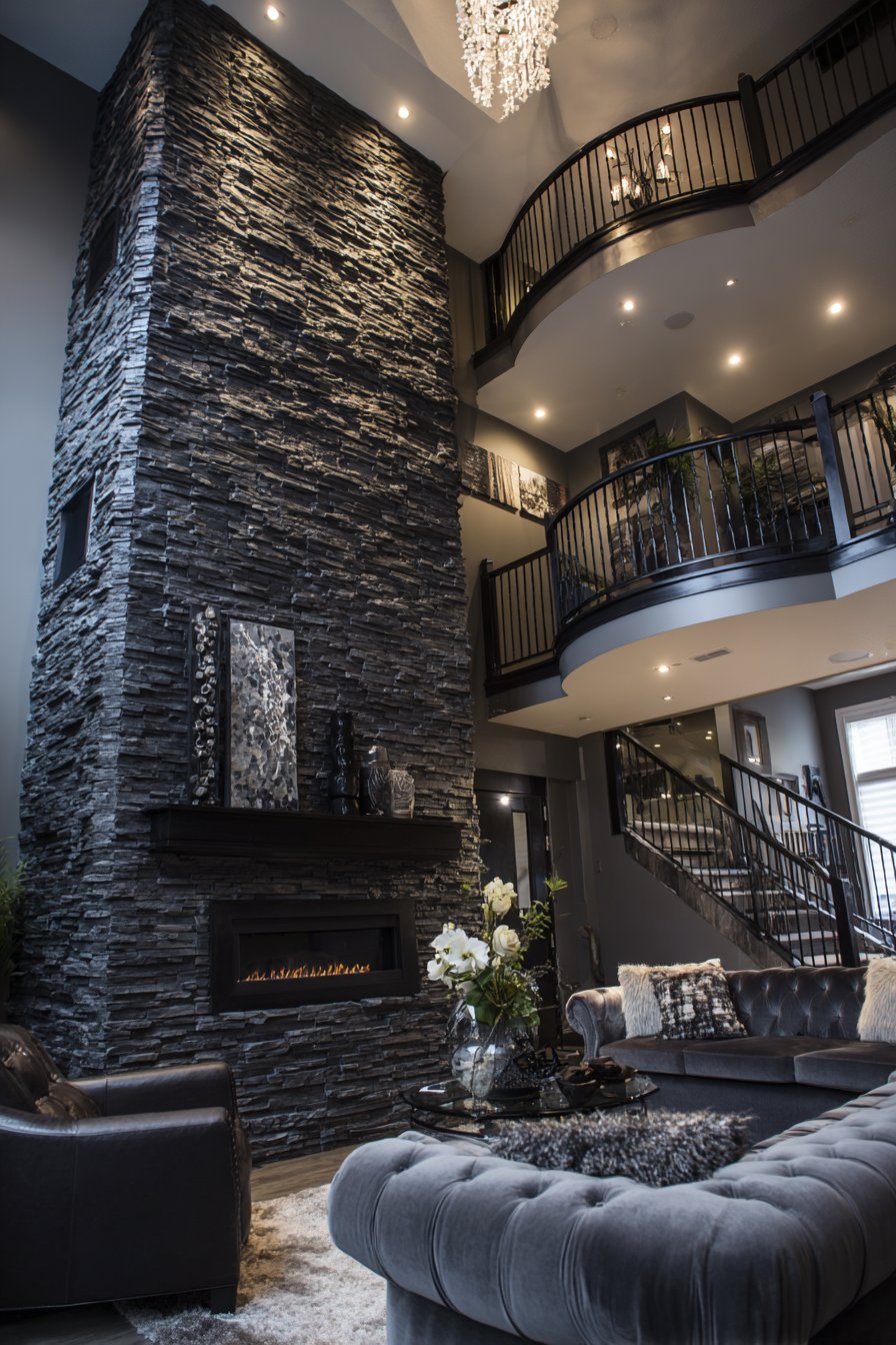 Two-Story Stone Fireplace Drama