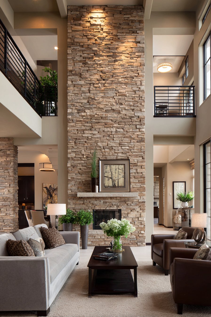Two-Story Stone Fireplace Drama