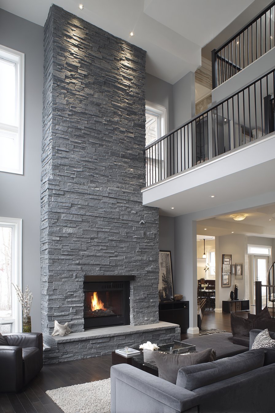 Two-Story Stone Fireplace Drama