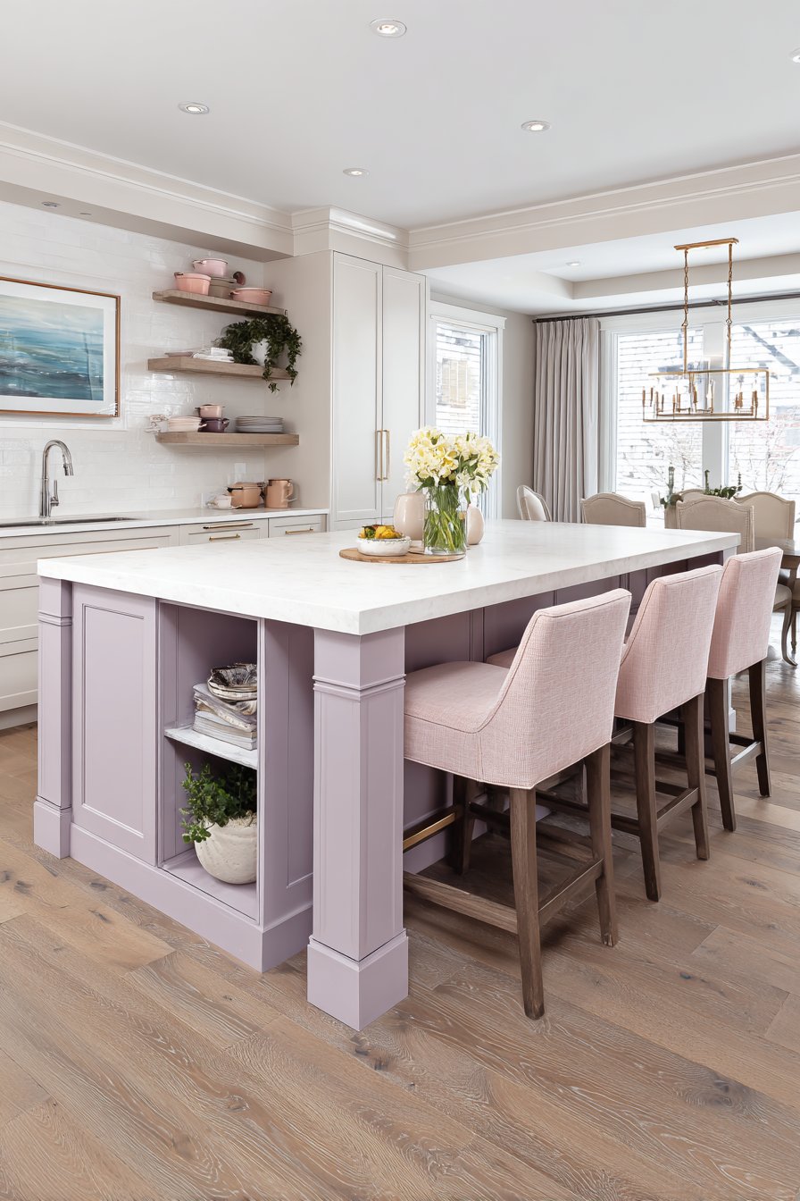 Lavender Kitchen Island with Rose Gold Accents