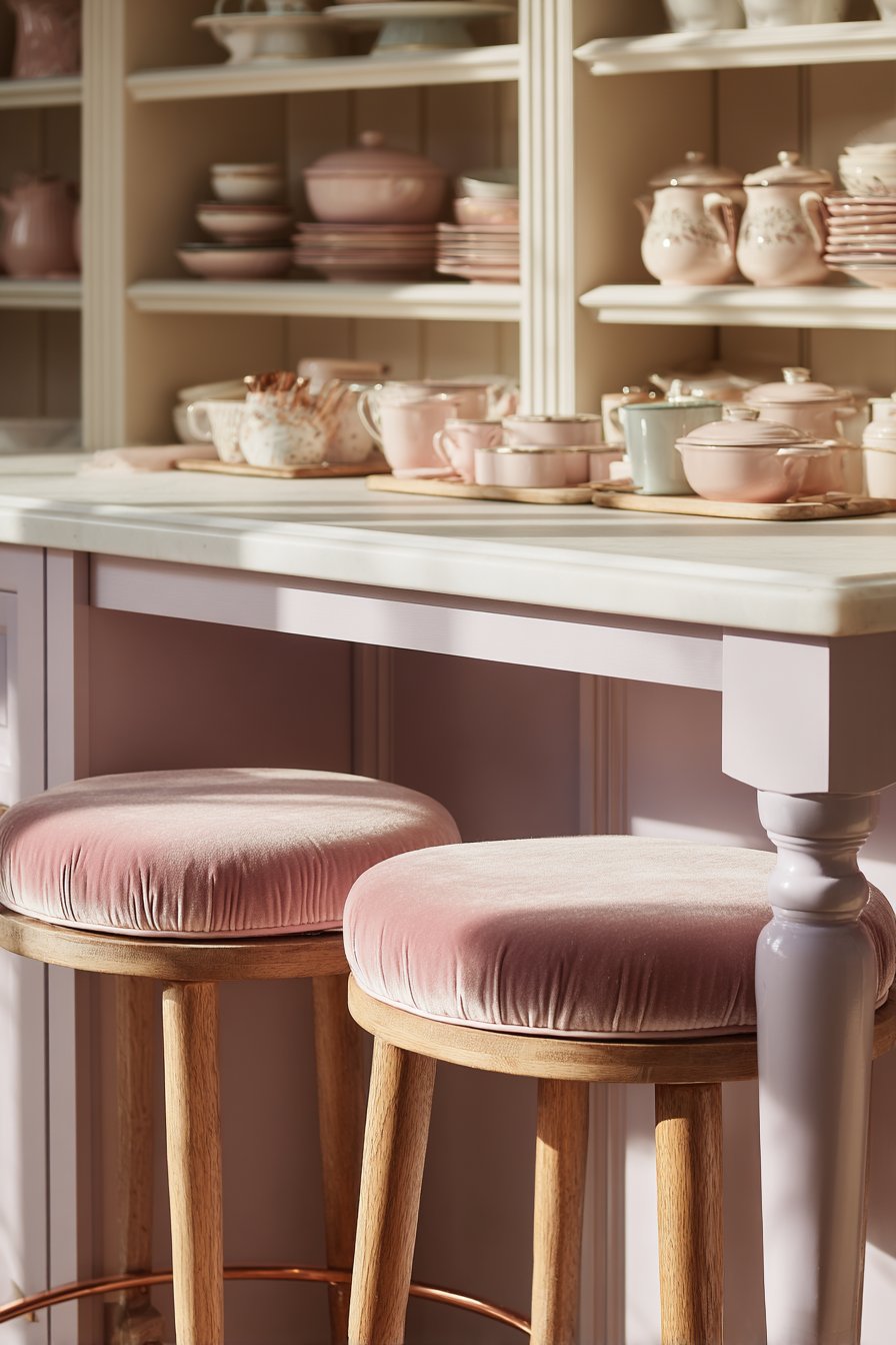 Lavender Kitchen Island with Rose Gold Accents