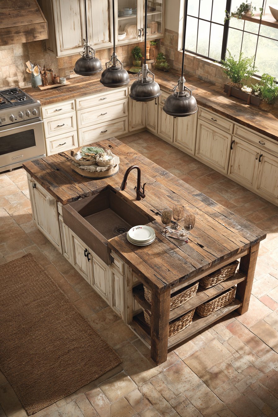 Rustic Reclaimed Wood Farmhouse Island