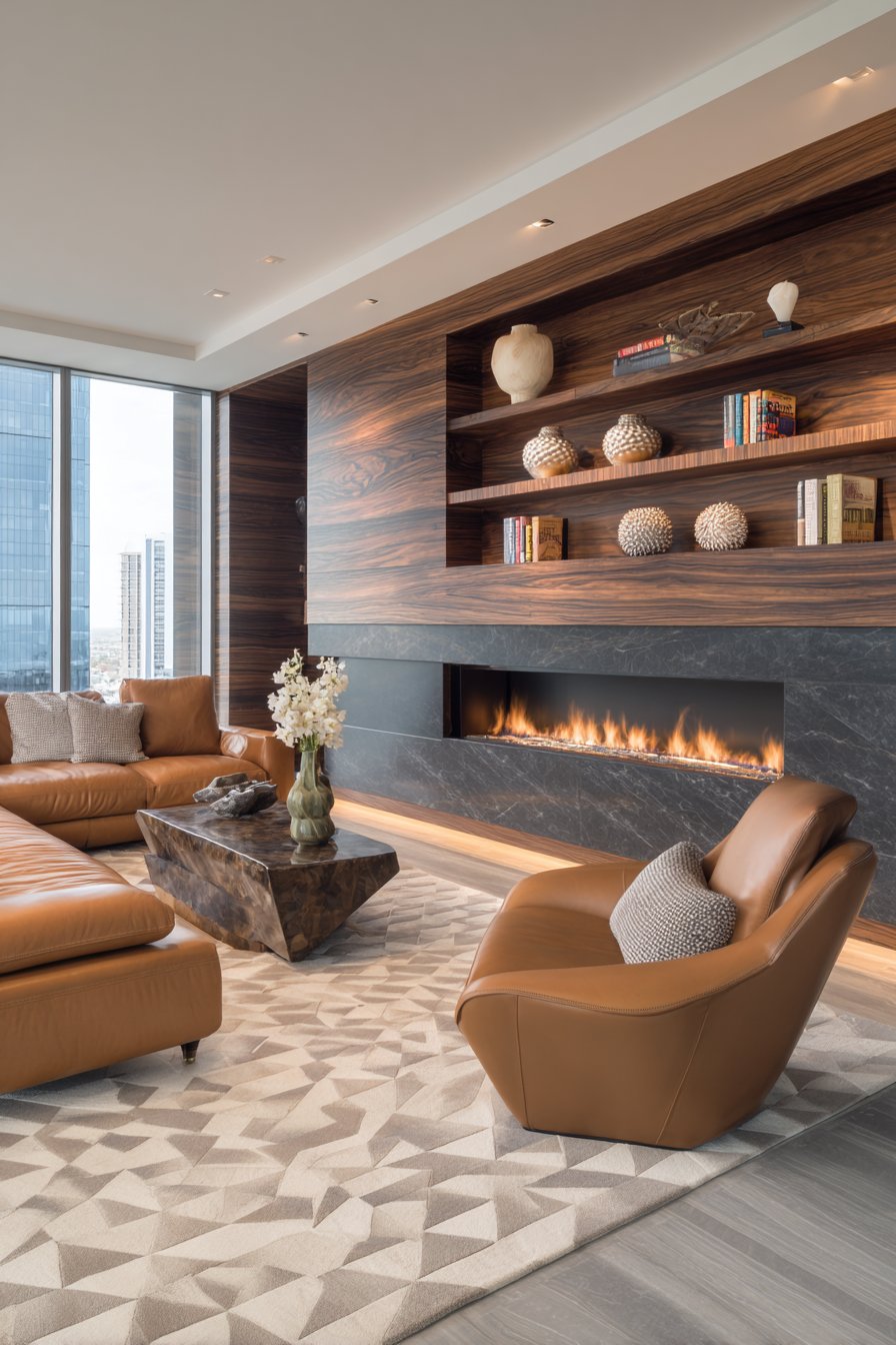Neutral Elegance with Linear Fireplace Focus