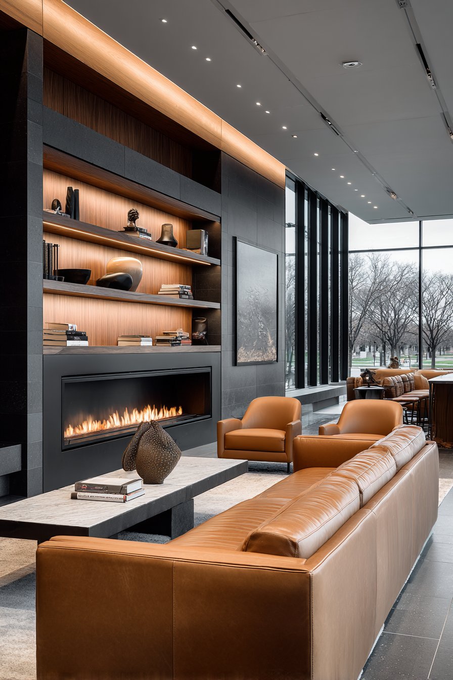 Neutral Elegance with Linear Fireplace Focus