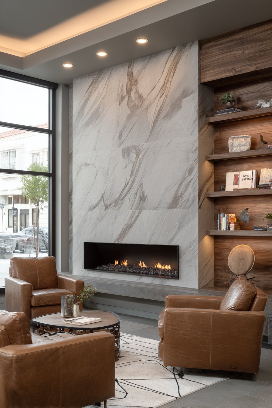 Neutral Elegance with Linear Fireplace Focus