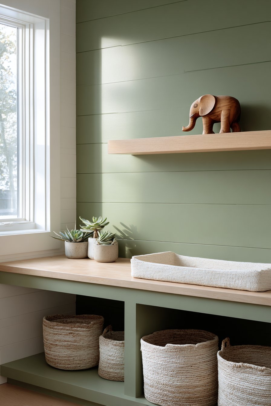 Horizontal Wood Paneling with Olive Green Texture