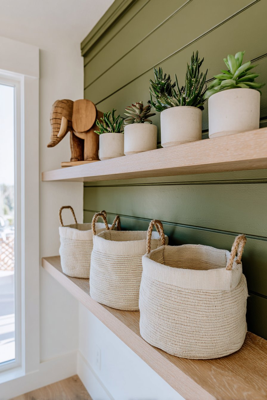 Horizontal Wood Paneling with Olive Green Texture