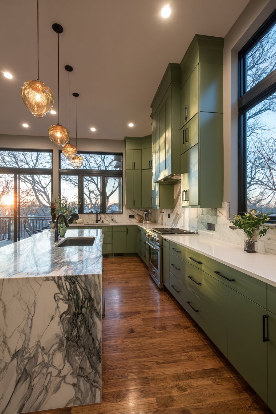 Modern Flat-Panel Olive Green Kitchen