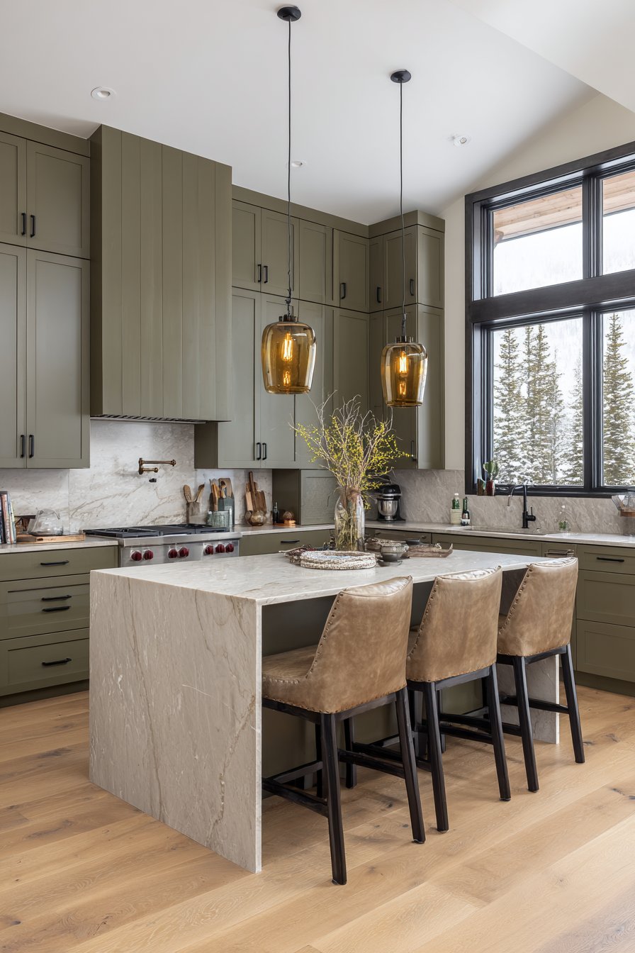 Modern Flat-Panel Olive Green Kitchen