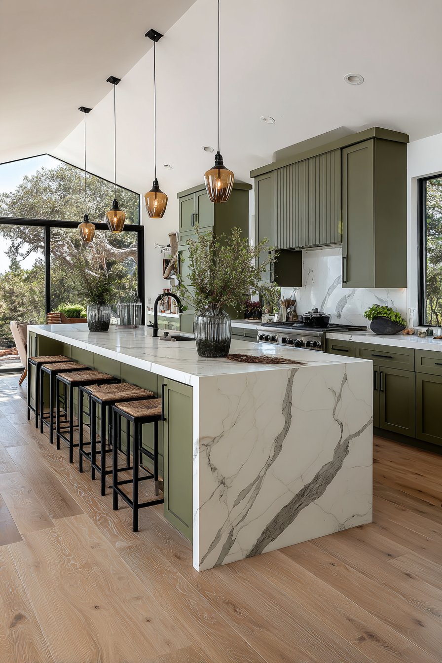 Modern Flat-Panel Olive Green Kitchen