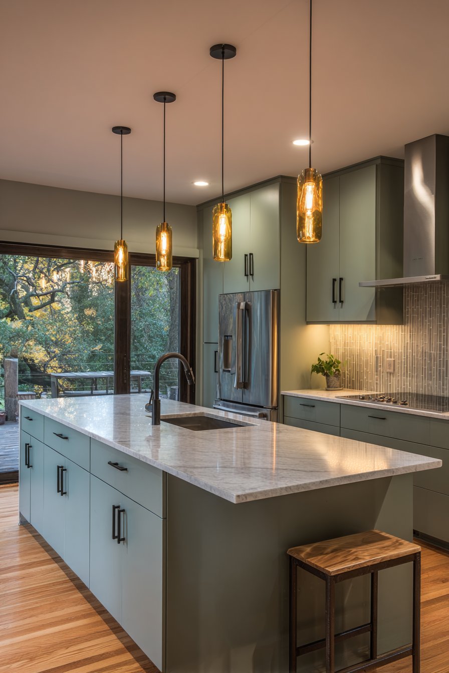 Modern Flat-Panel Olive Green Kitchen