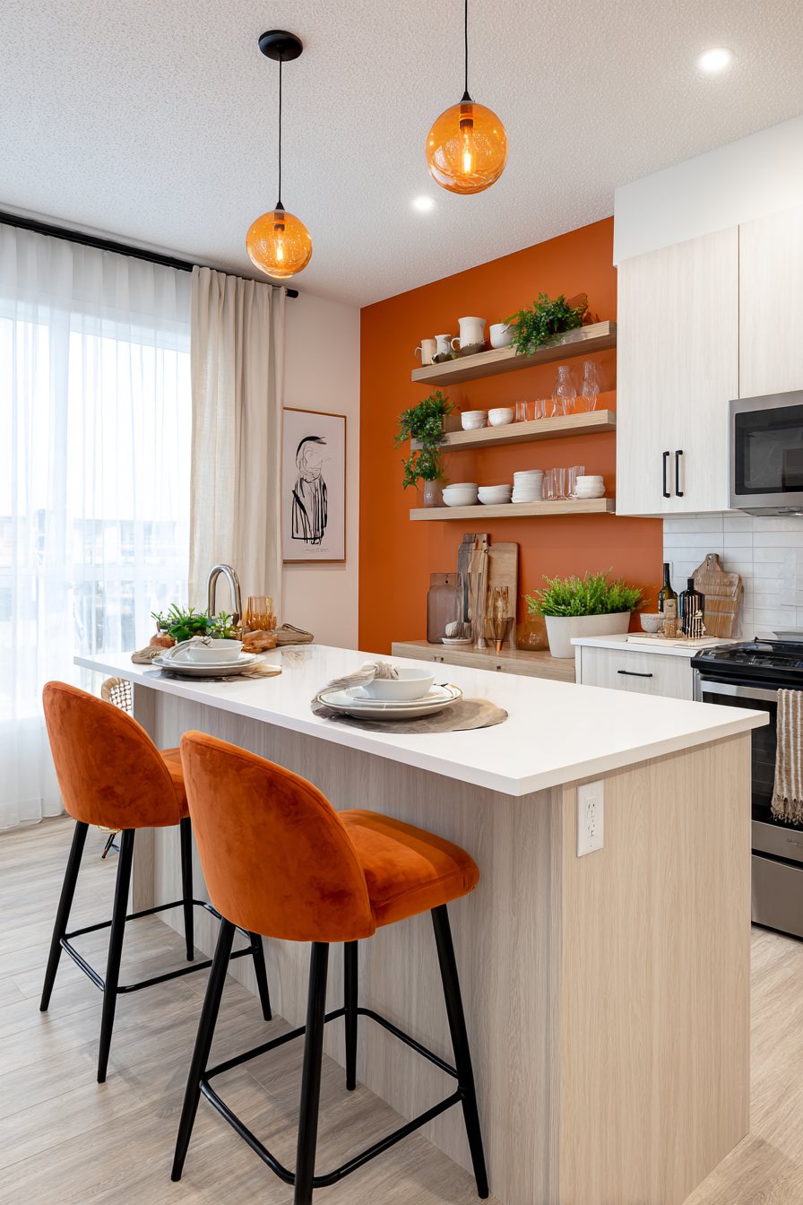 Scandinavian Orange Accent Wall Kitchen
