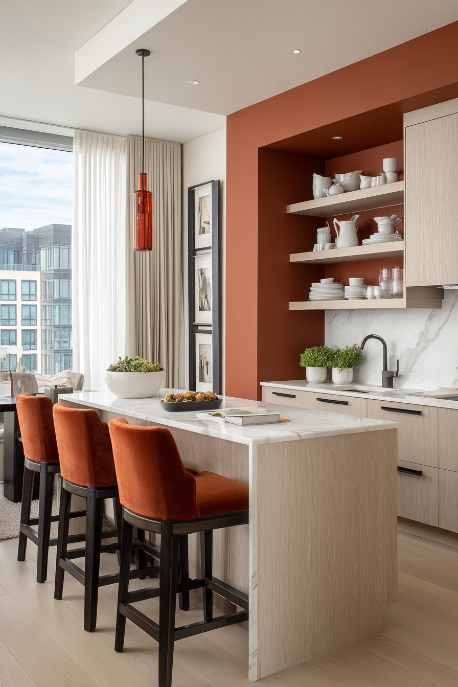 Scandinavian Orange Accent Wall Kitchen