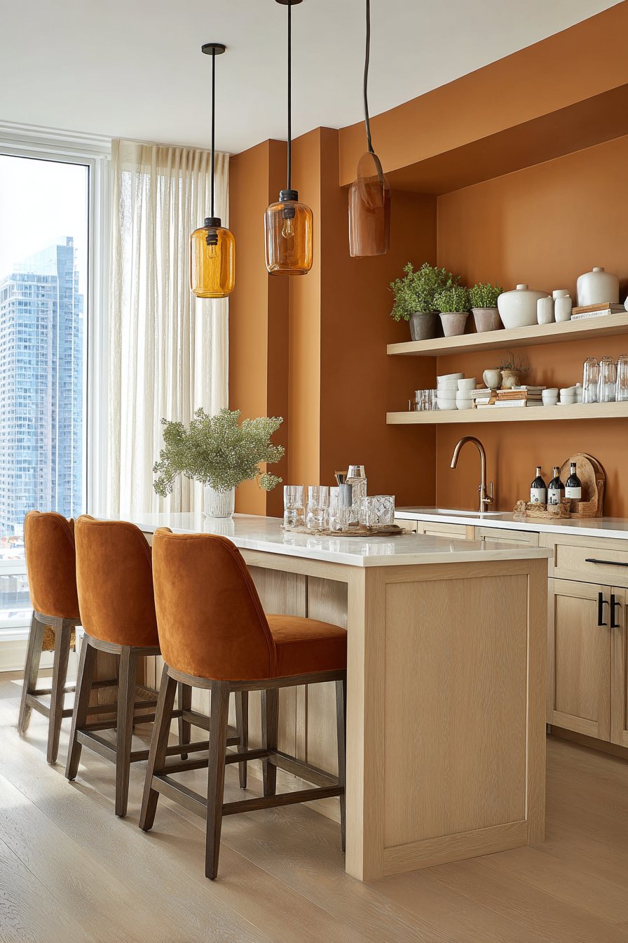 Scandinavian Orange Accent Wall Kitchen