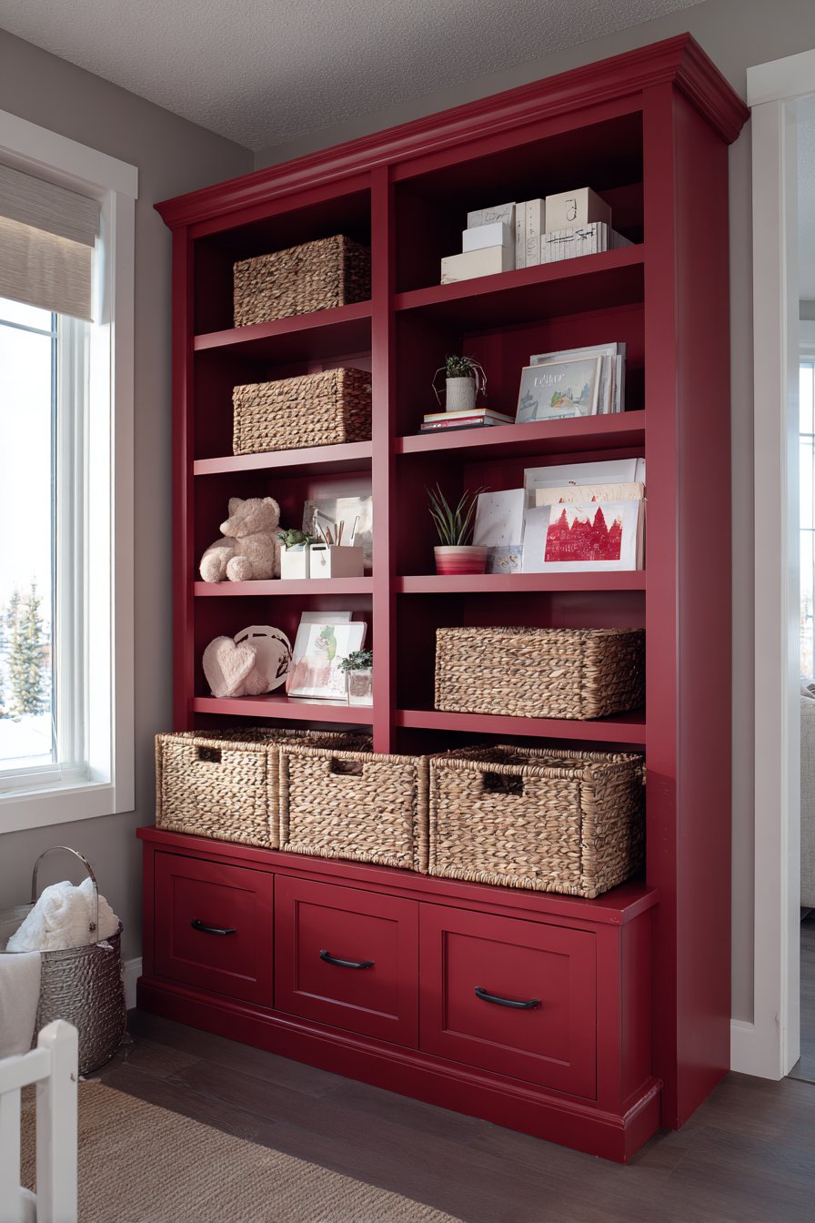 Burgundy Built-In Storage Solution