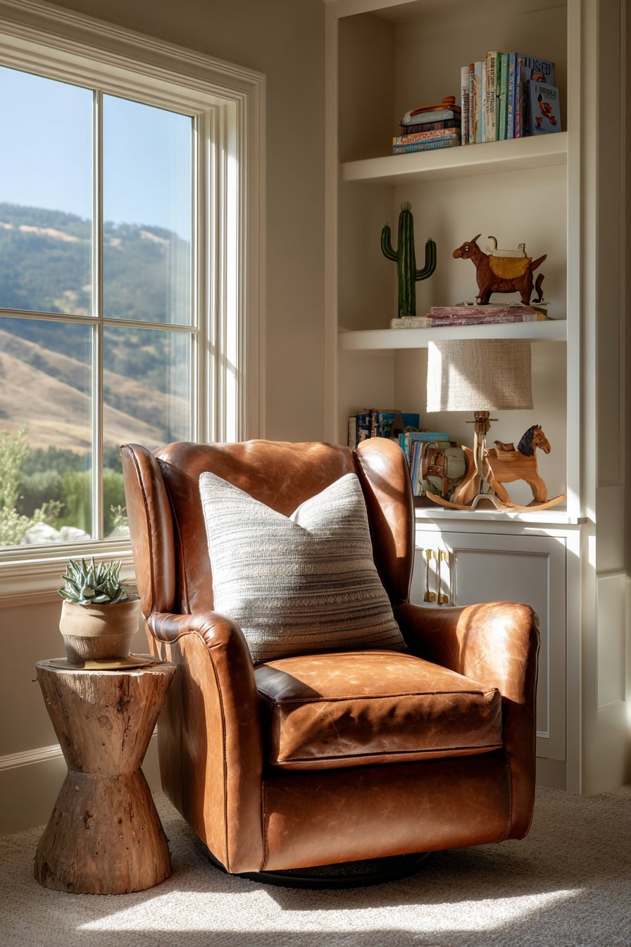 Cozy Reading Nook with Leather Glider