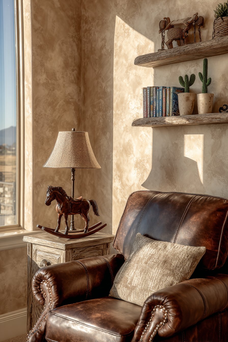 Cozy Reading Nook with Leather Glider